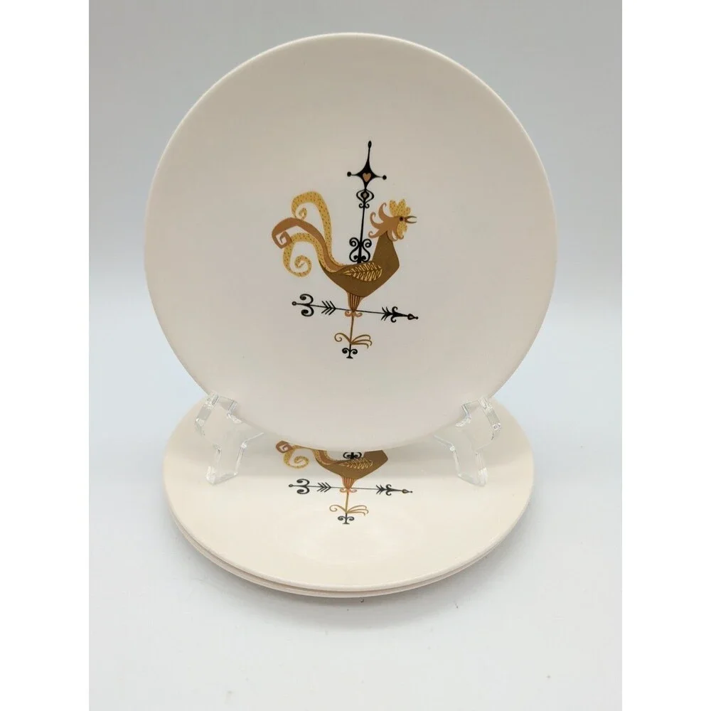 3 Knowles Rooster Weathervane Small Desert Bread Plates Appetizer MCM